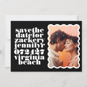 Wavy Gerahmte, fette Border White Black QR Code Fo Save The Date