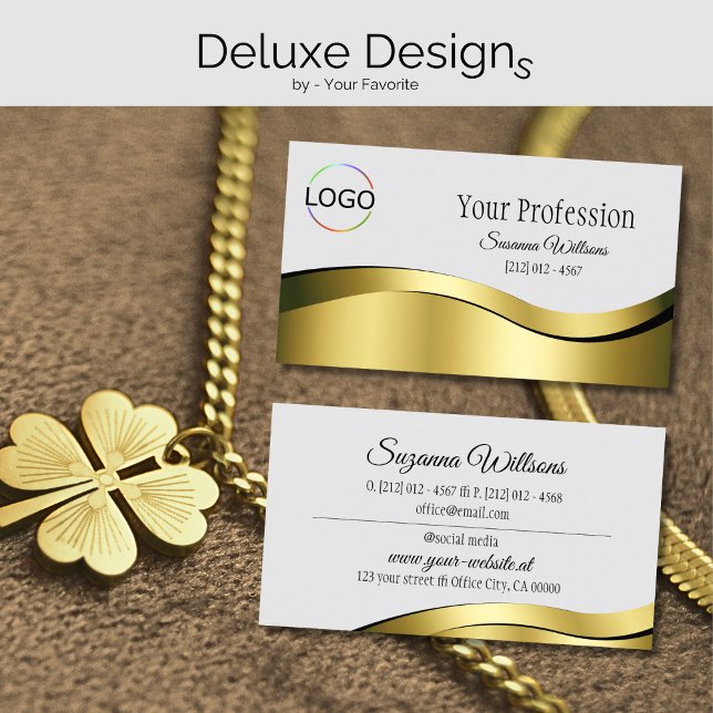 Wavy Gold Dekoration auf hellgrau mit Markenlogo Visitenkarte (Von Creator hochgeladen)