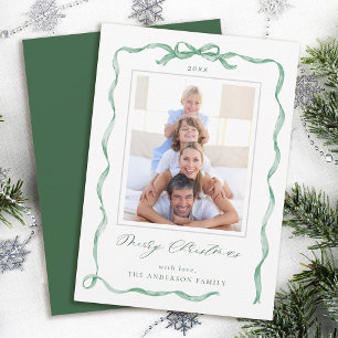 Wavy Green Ribbon Bow Rahmen Foto Weihnachten