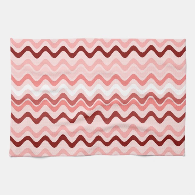 Wavy Groovy Streifen Rot und Rosa Geschirrtuch (Horizontal)