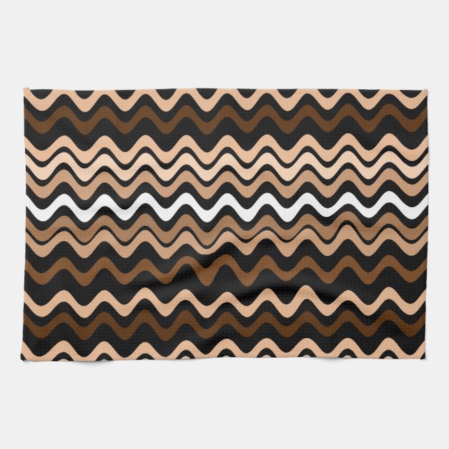 Wavy Groovy Stripes Dark Brown Geschirrtuch (Horizontal)
