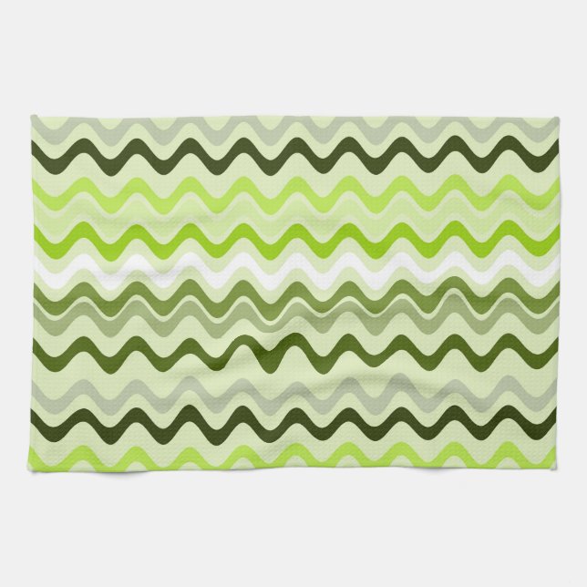 Wavy Groovy Stripes Light Green Geschirrtuch (Horizontal)