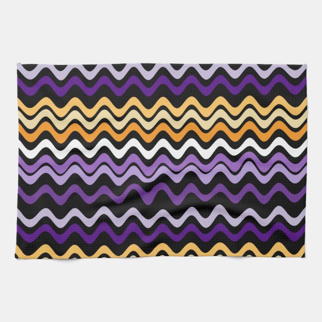 Wavy Groovy Stripes Lila und Orange Geschirrtuch (Horizontal)