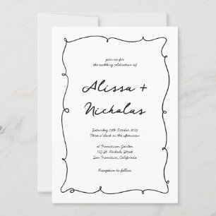 Wavy Hand Drawn Border & Script Monogram Wedding Einladung