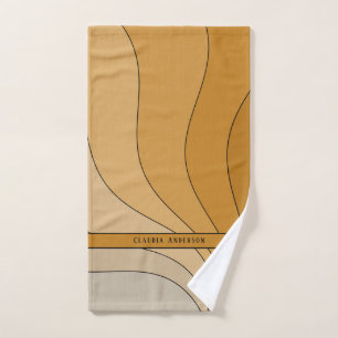 Wavy Kurven Retro Beige Name Handtuch