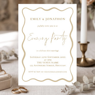 Wavy Line Border Gold Script Wedding Abend Party Einladung
