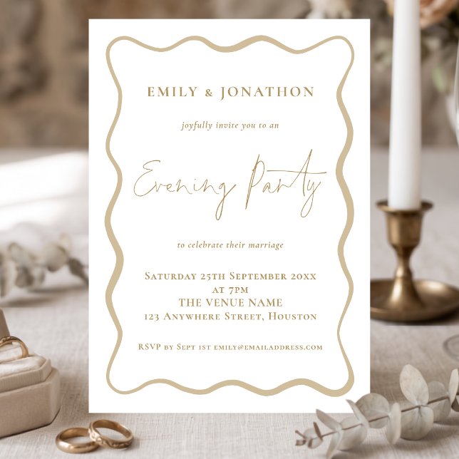 Wavy Line Border Gold Script Wedding Abend Party Einladung (Von Creator hochgeladen)