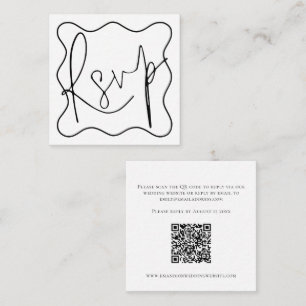 Wavy Line Border Script QR Code Wedding RSVP Begleitkarte