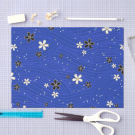  Wavy lines, adorned with black and white flowers Seidenpapier