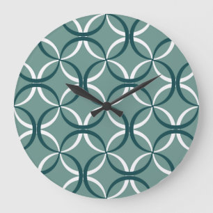 Wavy Lines Green Seamless Muster Große Wanduhr