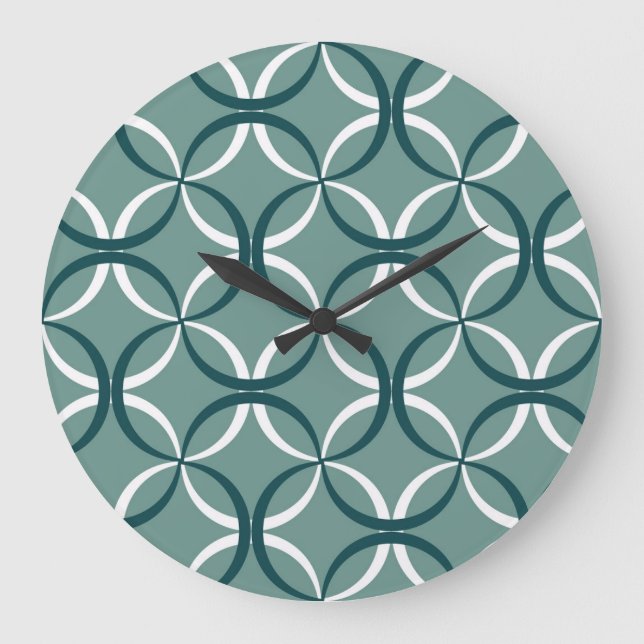 Wavy Lines Green Seamless Muster Große Wanduhr (Vorderseite)