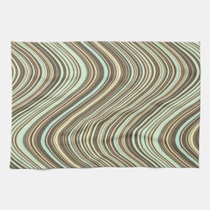 Wavy Lines in Light Brown/Beige/Türkis Blue Küchentuch