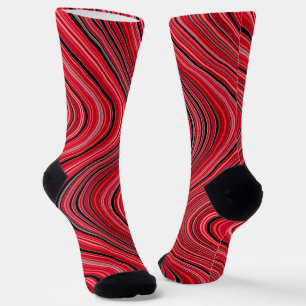 Wavy Lines in Red Black Gray White Socken