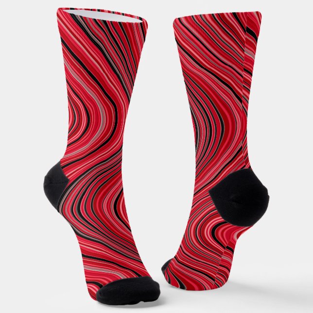 Wavy Lines in Red Black Gray White Socken (Gewinkelt)