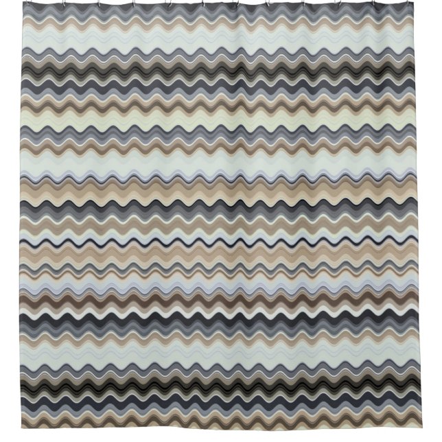 Wavy Lines - Light Brown/Sand/Beige/Türkis/Blau Duschvorhang (Vorderseite)