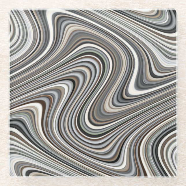 Wavy Lines - Light Brown/Sand/Beige/Türkis/Blau Glasuntersetzer (Vorderseite)
