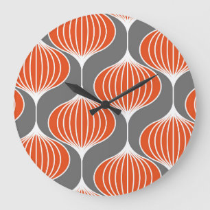 Wavy Linien: geometrisches Vintages Muster. Große Wanduhr