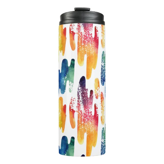 Wavy Liquid: Moderne Abstrakte Wasserfarbe. Thermosbecher (Vorderseite)