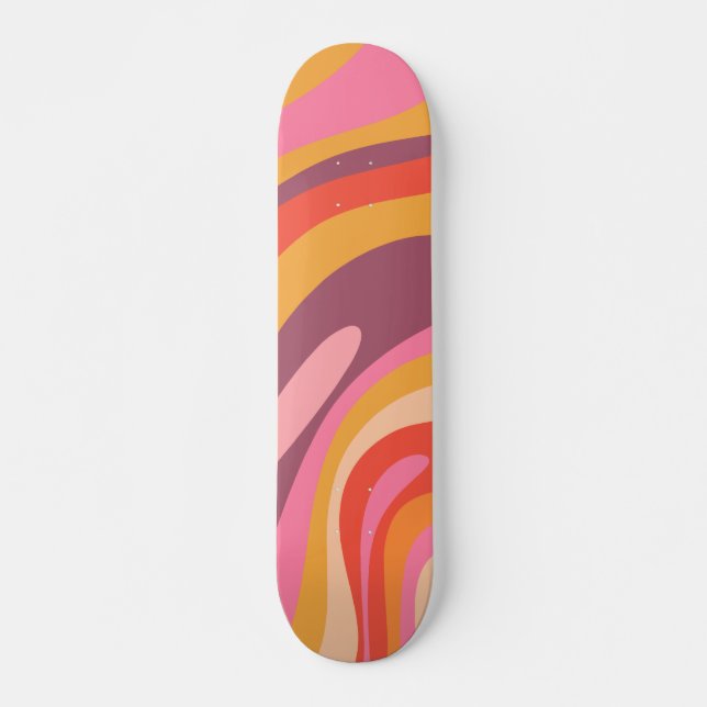 Wavy Loops Groovy Retro Abstraktes Muster Skateboard (Vorne)