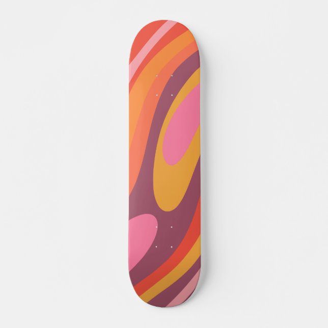 Wavy Loops Groovy Retro Abstraktes Muster Skateboard (Vorne)