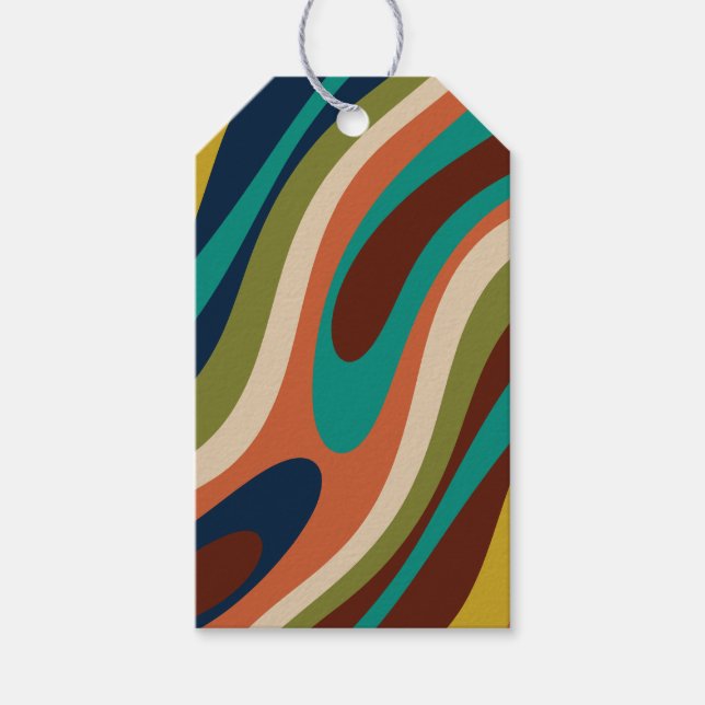 Wavy Loops Multi-Color Retro Abstraktes Muster Geschenkanhänger (Vorderseite)