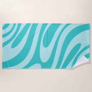 Wavy Loops Retro Abstraktes Muster in Aqua Aquamar Strandtuch