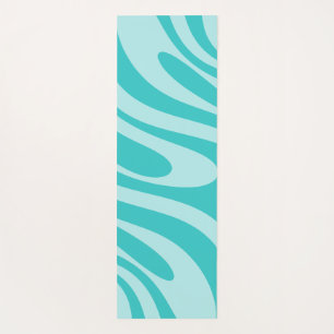 Wavy Loops Retro Abstraktes Muster in Aqua Aquamar Yogamatte
