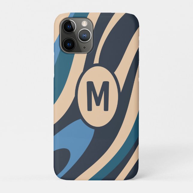 Wavy Loops Retro Abstraktes Muster Initial Blue Case-Mate iPhone Hülle (Rückseite)