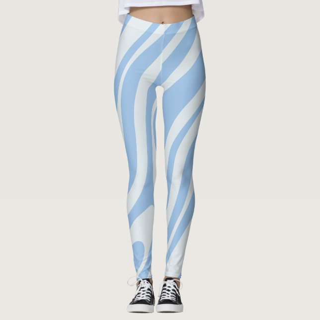 Wavy Loops Retro Abstraktes Pattern Pulver Blau Leggings (Vorderseite)