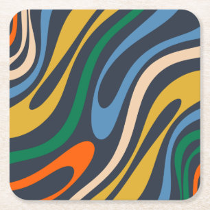 Wavy Loops Retro Modernes Abstraktes Muster Rechteckiger Pappuntersetzer