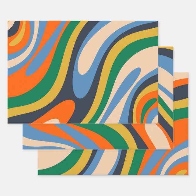 Wavy Loops Retro Multi-Color Abstract Pattern Geschenkpapier Set (Set)