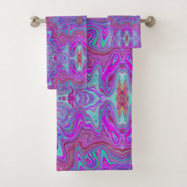 Wavy Magenta und Blue Trippy Marble Muster Badhandtuch Set