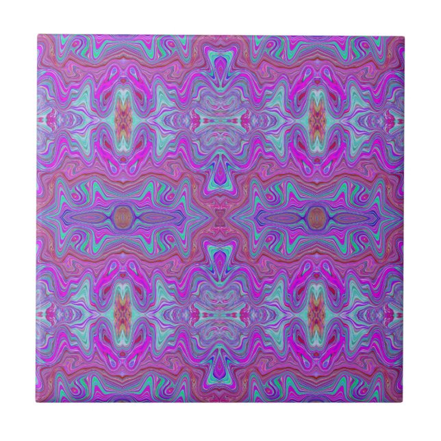 Wavy Magenta und Blue Trippy Marble Muster Fliese (Vorderseite)