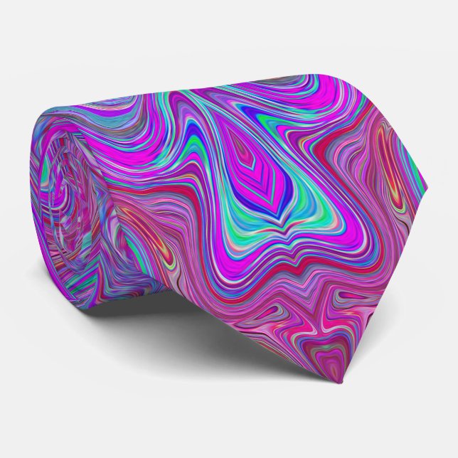 Wavy Magenta und Blue Trippy Marble Muster Krawatte (Gerollt)