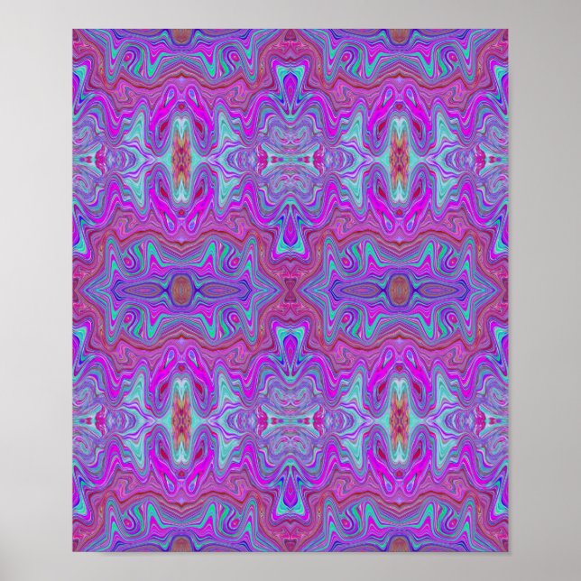 Wavy Magenta und Blue Trippy Marble Muster Poster (Vorne)