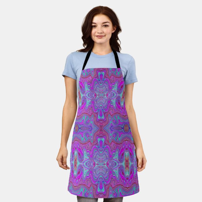 Wavy Magenta und Blue Trippy Marble Muster Schürze (Getragen)