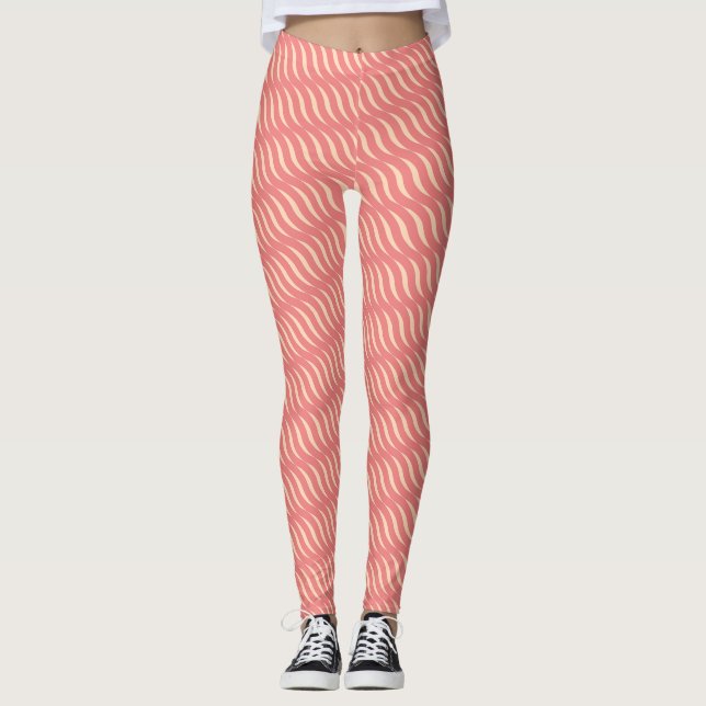 Wavy Magical Inclated Rose Lines Nahtloses Muster Leggings (Vorderseite)