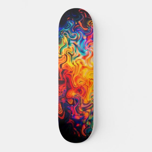 Wavy mehrfarbige Flammen Abstrakter Farbfarbe  Skateboard (Vorderseite)