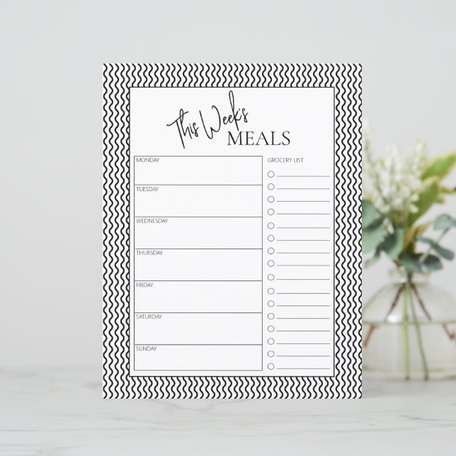 Wavy Minimal Script Text Weekly Meal Planner (Stehend Vorderseite)
