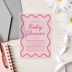 Wavy moderne Curvy Bold Retro Pink Baby Dusche Inv