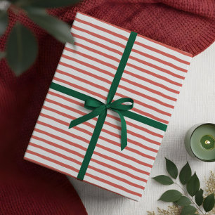 Wavy Modernes minimales Rot- und Weißstreifenmuste Geschenkpapier