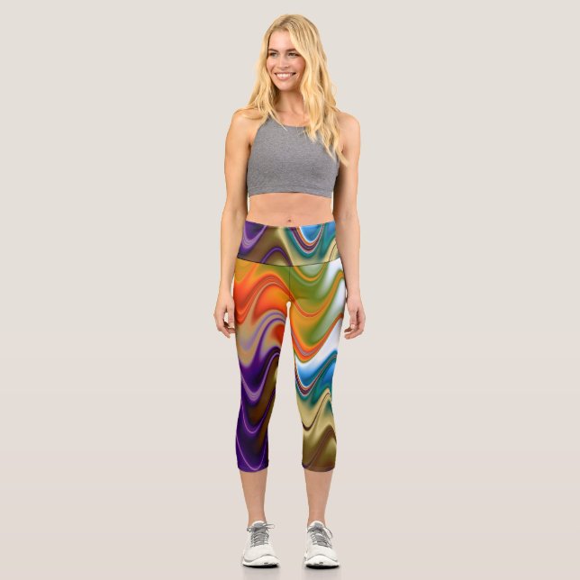 Wavy Multicolor Abstrakt Capri Leggings (Vorderseite)