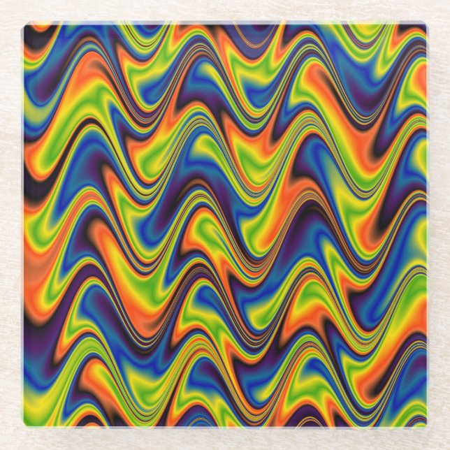 Wavy Multicolor Abstrakt Glasuntersetzer (Vorderseite)