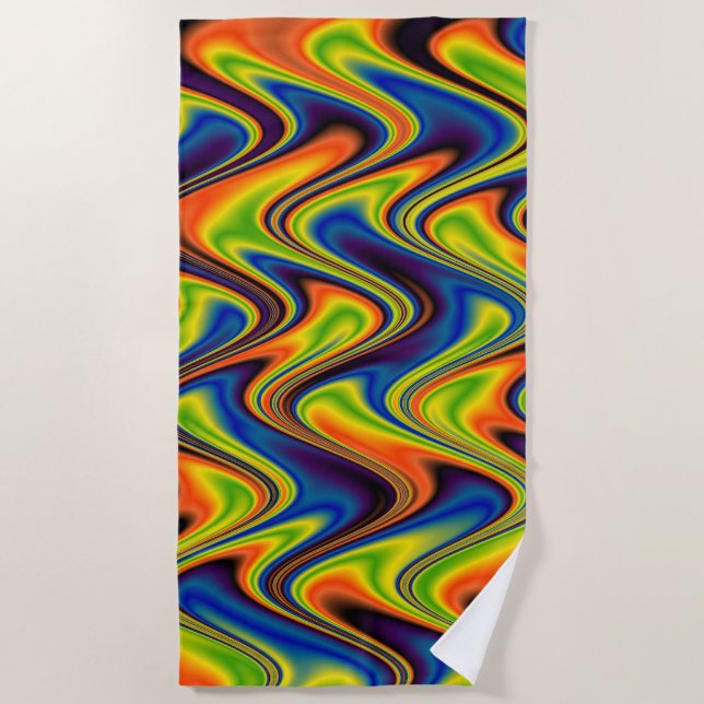 Wavy Multicolor Abstrakt Strandtuch (Vorderseite)