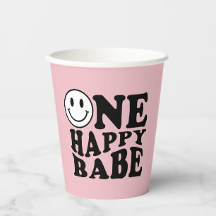 Wavy One Happy Babe Preppy Smile Pink Pappbecher