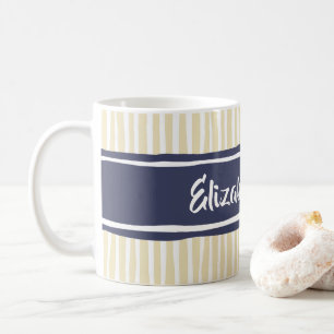 Wavy Painterly Stripes Navy und Creme mit Namen Kaffeetasse