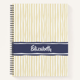 Wavy Painterly Stripes Navy und Creme mit Namen Notizbuch