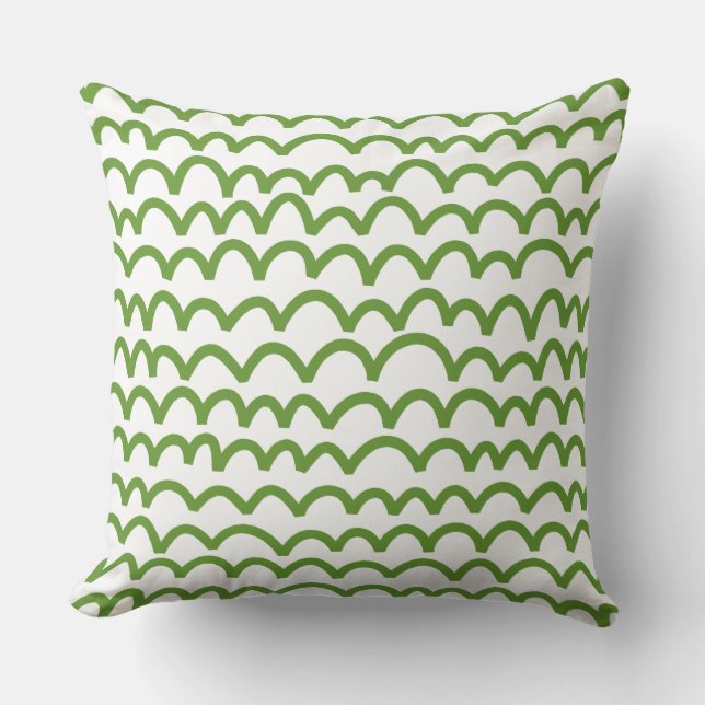 Wavy Pattern - Avocado Green auf Weiß Kissen (Vorderseite)