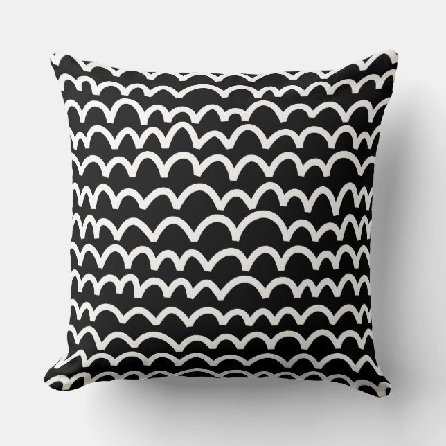 Wavy Pattern - Weiß auf Schwarz Kissen (Vorderseite)