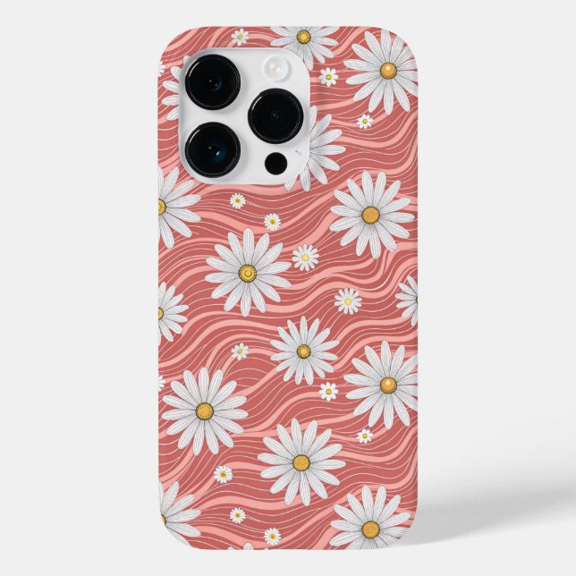 Wavy Pink Daisies Case-Mate iPhone Hülle (Rückseite)